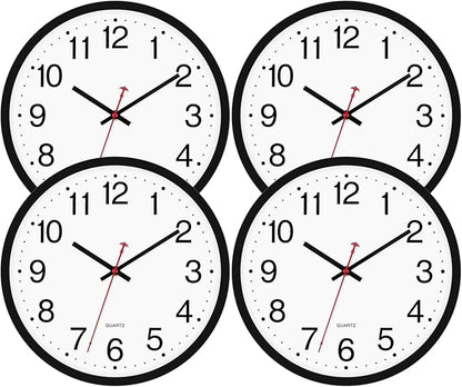 Foxtop 4 Pack Multi-Time Zone Black Wall Clock, 12 Inch Silent Non Ticking Quartz Battery Operated Round Classic Analog Wall Clock for Classroom School Office Living Room Bedroom Home