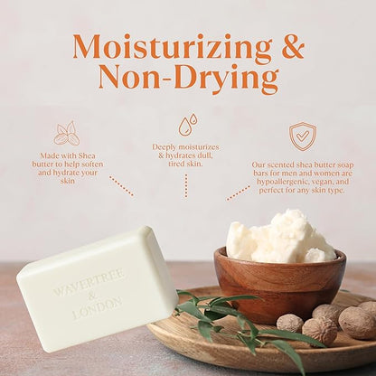 Wavertree & London Lemon Myrtle & Orange Blossom Scented 100% Natural Soap Bar, 7oz Moisturizing French Triple Milled Soap Bar for Women & Men Enriched with Shea Butter, Pure Bath & Body Soap (1 Bar)