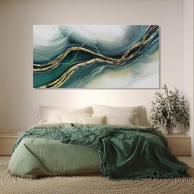 ZENPEE Gold Home Decor, Canvas Wall Art, Green Large Abstract Art for Living Room, Office, Bedroom & Dining Room, 24" x 48"