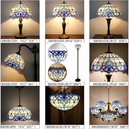 WERFACTORY Tiffany Floor Lamp Navy Blue White Stained Glass Arched Lamp 12X18X64 Inches Gooseneck Adjustable Corner Standing Reading Light Decor Bedroom Living Room S003B Series
