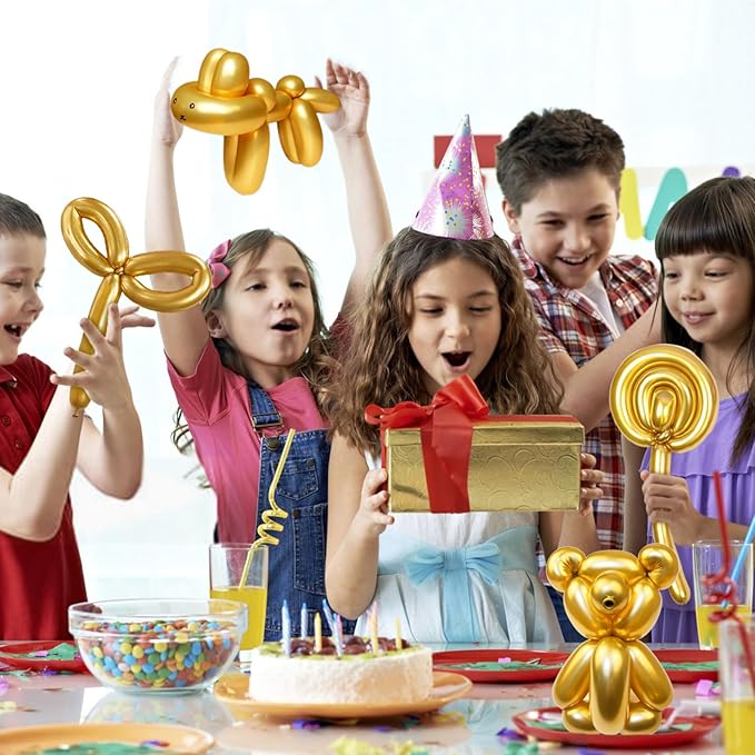 KAWKALSH 260 Metallic Gold Long Balloons for Balloon Garland Thickening Skinny Latex Twisting Animals Modeling Christmas Birthday Wedding Party Festival Decorations 100pcs