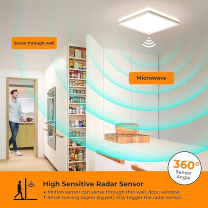 BLNAN Dimmable Motion Sensor LED Ceiling Light with Remote Control, 9 Inch 18W 1800LM Radar Motion Activated Flush Mount Wired Light Fixture for Closet Hallway Laundry Porch Stair, 3000K 4000K 5000K