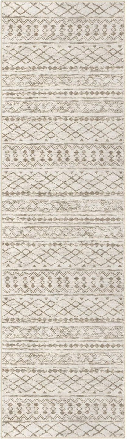 KUTA Boho Runners for Hallways 2x7 Beige Navy Blue Moroccan Washable Runner Rug Non-Slip Vintage Kitchen Rugs Ultra Soft Geometric Floor Carpet for Bedroom Laundry Living Room