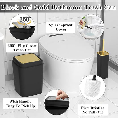Bathroom Accessories Set - Black Bathroom Set, 9PC Bathroom Accessory Set with Trash Can, Toilet Brush, Qtip Holder Dispenser & Soap