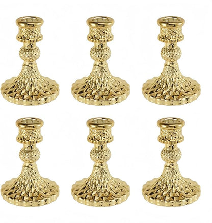 Glass Candlestick Holder,Striped Taper Candle Holders,Set of 6 Candle Stand for Table Centerpieces, Home Decor,Weddings,Festival and Parties (Gold Diamond)
