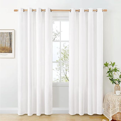 BGment Pure White Linen Curtains 84 Inch Length for Living Room, Light Filtering Drapes No See Through with Grommet Thick Semi Sheer Window Treatments for Bedroom Decor, 2 Panels, Each 52 Inch Wide