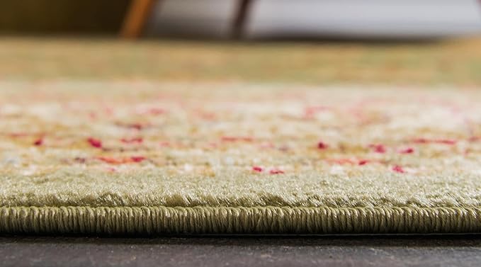 Rugs.com Aditi Collection Rug – 7' 10 Square Green Low Rug Perfect for Living Rooms, Kitchens, Entryways