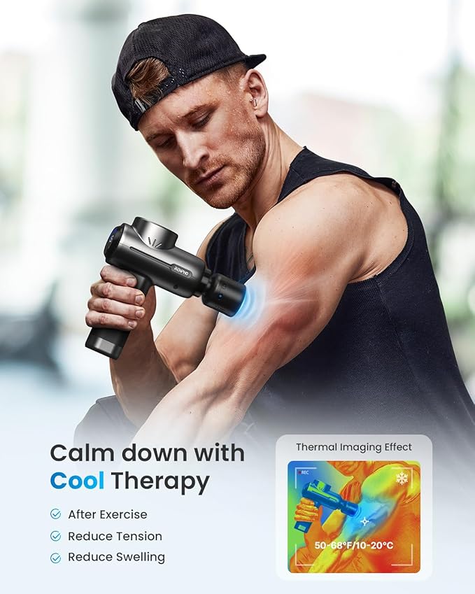 RENPHO Massage Gun with Heat and Cold, Portable Percussion Muscle Deep Tissue Massager with Charging Stand, Active+ Thermacool Deluxe