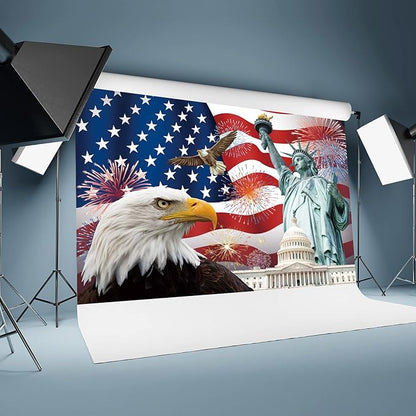 Independence Day Backdrop,7x5FT 4th of July Backdrop American Flag Background USA Flag Portrait Banner Patriotic Veterans Party Decor Supplies