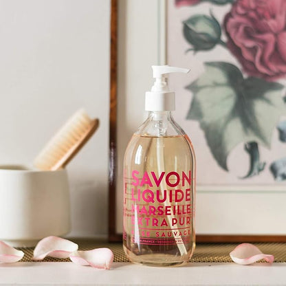 Compagnie de Provence Savon de Marseille Extra Pure Liquid Soap - Wild Rose - 16.7 Fl Oz Glass Pump Bottle and 33.8 fl oz Plastic Bottle Refill