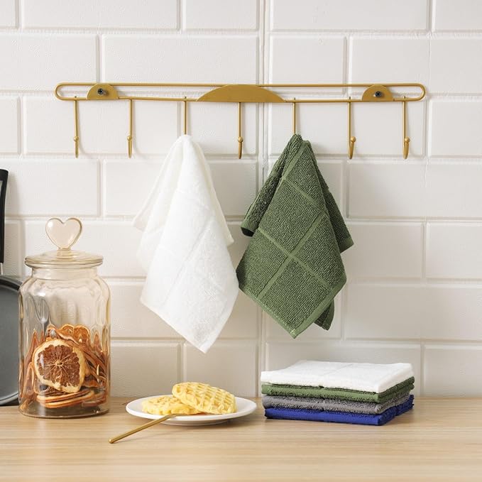 Glynniss Dishcloths Kitchen Highly Absorbent Dish Rags 100% Cotton Dish Cloths for Washing Dishes (Garden Green White)