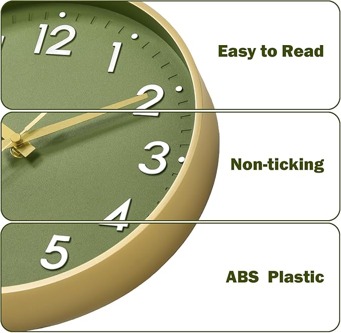 Mosewa Wall Clock 10 Inch, Battery Operated Silent Non-Ticking Modern Analog Clock Decorative for Kitchen, Bedroom, Office(Gold)