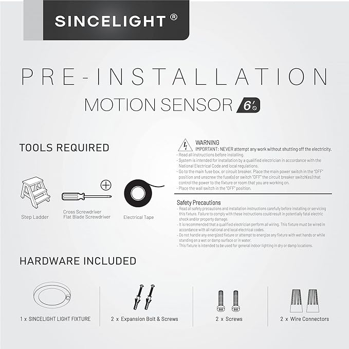 SINCELIGHT PIR Motion Sensor 7W LED Ceiling Light (Φ6''/146mm), Automatically ON/Off, Movement Activated, Warm White 2700K, Surface/Flush Mount for Closet,Cabinet,Hallway, Damp Use, Pack of 1