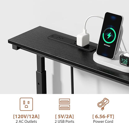 GRLEAF 45" Adjustable Height Narrow Console Table with Power Outlets, Long Sofa Table with Charging Station Behind Couch Table Skinny Entryway Table for Living Room, Hallway and Office – Black