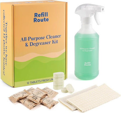 Kitchen Cleaner Spray, All Purpose Cleaner Kit, StoveTop Cleaner, Multi Purpose Cleaner Degreaser Tablets for Multi-Surfaces, Kitchen, Countertops, Ovens, Fresh Lime Scent, No-rinse Formula,192oz