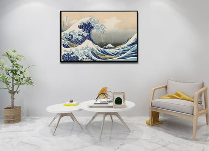 The Great Wave off Kanagawa by Katsushika Hoki Wall Art Decor, Classic Painting Black Framed Seascape Canvas Print Pictures, Modern Japanese Artwork for Bedroom Living Room Decoration - 24"x36"