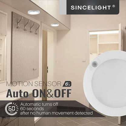 SINCELIGHT PIR Motion Sensor 7W LED Ceiling Light (Φ6''/146mm), Automatically ON/Off, Movement Activated, Warm White 2700K, Surface/Flush Mount for Closet,Cabinet,Hallway, Damp Use, Pack of 1