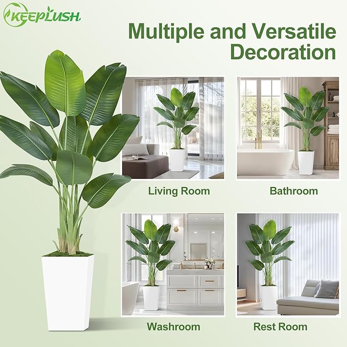 Lifelike Bird of Paradise Artificial Plant 6ft Faux Banana Leaf Tree with White Tall Planter for Home Decor - Perfect Indoor Silk Floor Plant for Living Room, Office, and Bedroom Ambiance Enhancement