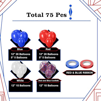 Red White and Blue Balloons, 75PCS Blue and Red Latex Party Balloons,12in and 5in Fourth of July Balloons for Celebrate Fourth of July Decoration