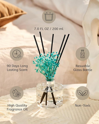 M&SENSE Reed Diffuser Set with 7 Sticks | 7.0oz Fresh Lemon & Freesia & Magnolia Scent, Long Lasting Floral Fragrance, Home Diffuser with Baby's Breath Flower Gifts for Friends Teachers & Mothers Day