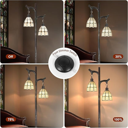 68" Tiffany Style Stained Glass Floor Lamp for Living Room,Modern Industrial Vintage Standing Floor Lamp for Bedroom,Stepless Dimmable Rustic Tree Trunk Tall Lamp for Study Room (Bulb Included)