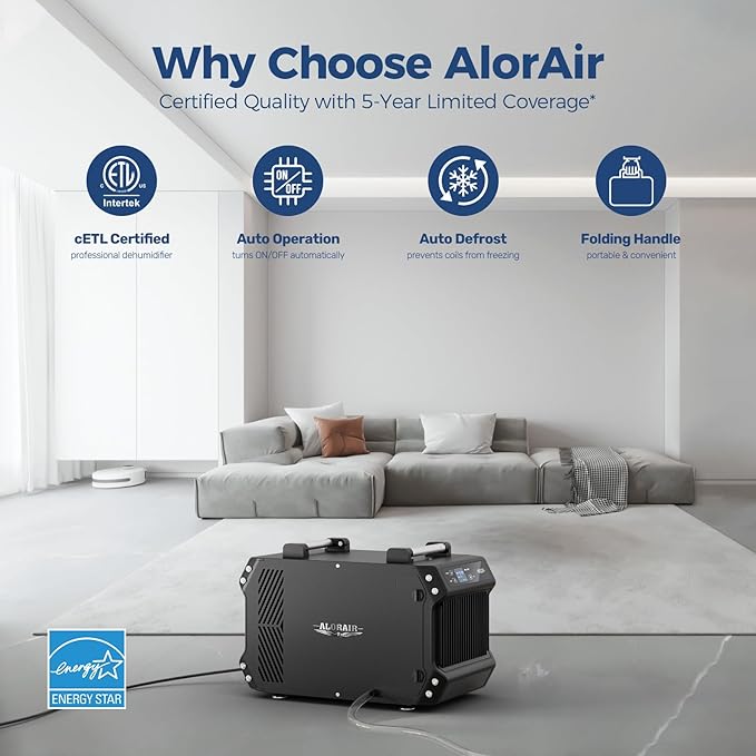 ALORAIR Crawlspace Dehumidifiers, 145 Pint Commercial Dehumidifier for Basements with Drain Hose, 1,800 Sq.Ft Auto Defrost Compact Portable Industry Crawl Spaces Dehumidifier