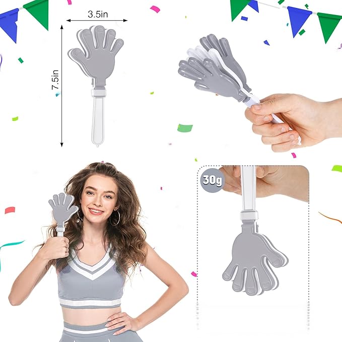 Junkin 100 Pcs Hand Clappers Bulk 7. 5 x 3. 5 Inches Noise Makers Party Favors Clapping Noise Maker Clacker for Birthdays Game Prizes Rewards Football Sporting Events Cheers Supplies (Silver White)