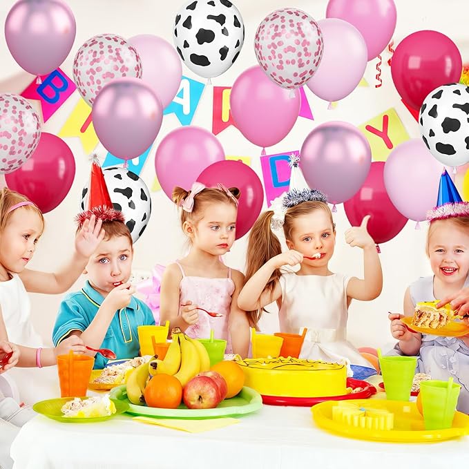 Pink Cow Balloons, 12Inch 50pcs Hot Pink Cow Balloons with Confetti Balloon for Girl Bithday Baby Shower Party Farm Animal Themed Party Decor