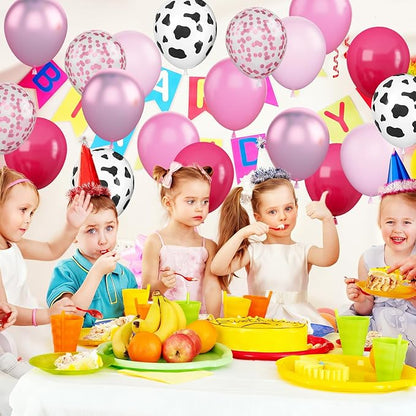 Pink Cow Balloons, 12Inch 50pcs Hot Pink Cow Balloons with Confetti Balloon for Girl Bithday Baby Shower Party Farm Animal Themed Party Decor
