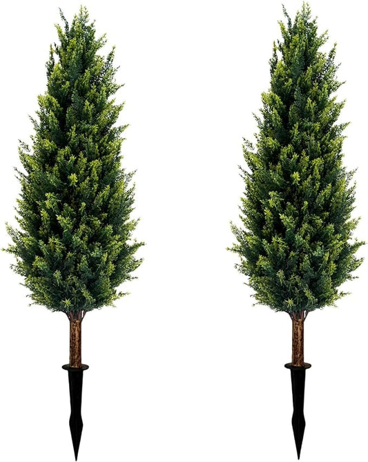 3FT Artificial Cedar Topiary Trees with Ground Spike Set of 2, UV Resistant Artificial Bushes Faux Cypress Trees for Indoor Outdoor Home Garden, Yard, Porch, Patio Decor (Normal)
