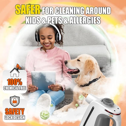 Heavy Duty Handheld Steam Cleaner for Cleaning with Lockable Steam Button&11pcs Accessories, Unlimited Water Addition for Continuous Steaming, Multi-Purpose Steamer for Cleaning Car, Grout (grey)