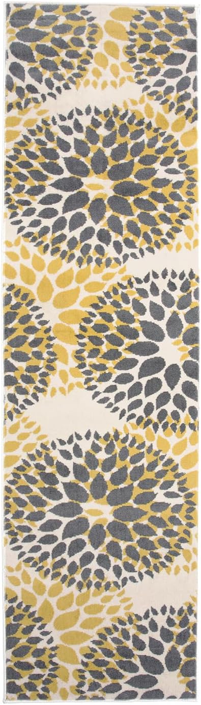 Rugshop Modern Yellow Floral Circles Design Area Rug – Elegant Non-Shedding, 2' x 7' for Living Room, Bedroom, Dining Room, Kitchen