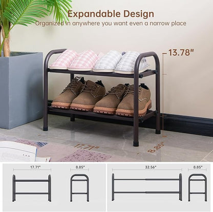 Gonfoam 2-Tier Expandable Shoe Rack,Adjustable Shoe Shelf Storage Organizer Heavy Duty Metal Free Standing Shoe Rack for Entryway Closet Doorway (Bronze)