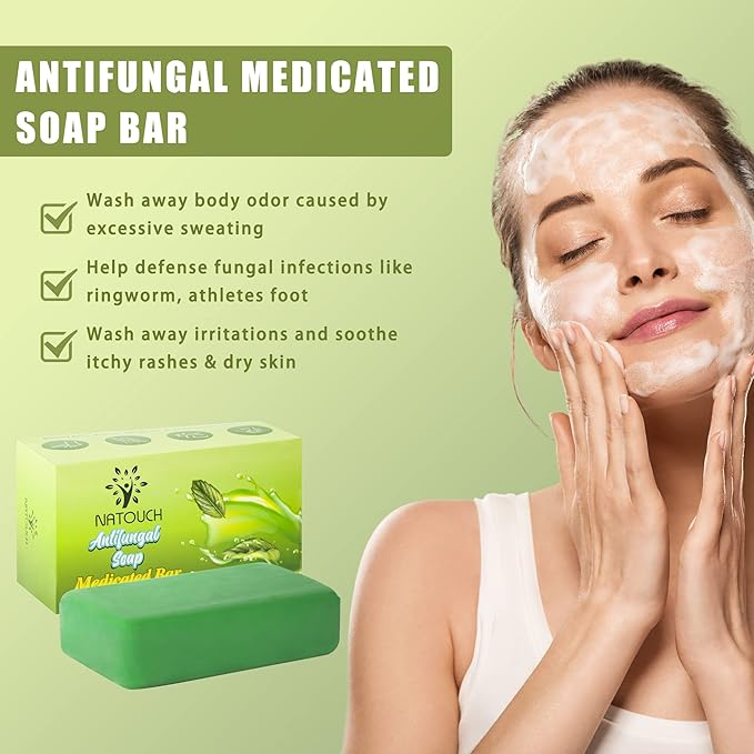 Antifungal Medicated Soap Bar, Athletes Foot Jock Itch Ringworm Yeast Infection Treatment for Men, Tea Tree Oil Body Soap Bar with Natural Tea Tree Oil, Eucalyptus Oil and Lavender Oil, 4 oz