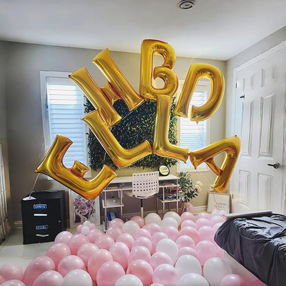 Custom Letters Balloon Gold, Large Helium Alphabet Name Balloon T Decor, 40 Inch Self Inflating Mylar Letter Foil Word Customize Balloons for Girls Women Birthday Anniversary Party Decoration Supplies