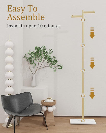 Free-standing Metal Coat Racks, Modern Garment Rack, Z-shaped Coat Tree with Natural Rock Base, for Bedroom, Office, Hallway, Entryway, Living Room, 175cm, Gold