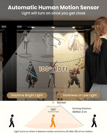 3 LED Under Cabinet Light, Under Counter Dimmable Lighting with Motion Sensor, USB Rechargeable Motion Sensor Light, Cat’s Eye Hill Corrugated Effect, for Display Cabinet, Showcase, Wine Cabinet