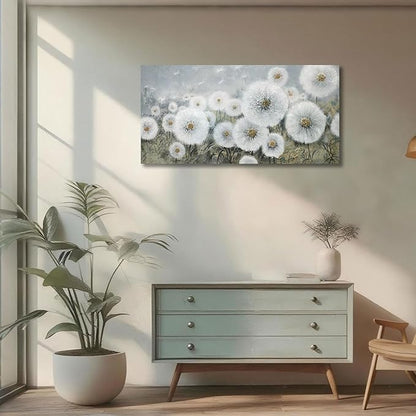 Ardemy Dandelion Wall Art Large Floral Pictures Wall Decor Living Room Flowers Paintings Textured Artwork for Walls Bedroom Kitchen Dining Room Home Office, 48"x24"