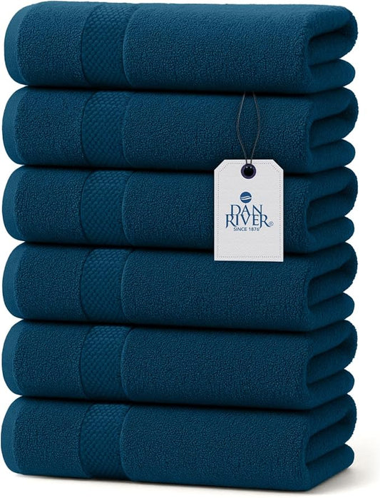 DAN RIVER 6-Pack Premium Hand Towels (16x28 Inches) - 100% Cotton, Ultra Soft, Lightweight, Highly Absorbent Towels for Bathroom, Spa, Gym, Salon, Hotel, and Travel - 550 GSM,Opal Blue