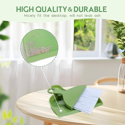 THINKLEARN 2PCS Small Broom and Dustpan Set, Mini Dust Pan and Brush, Hand Whisk for Pets, Kids, Desk, Home, Camping, Green Cleaning Supplies