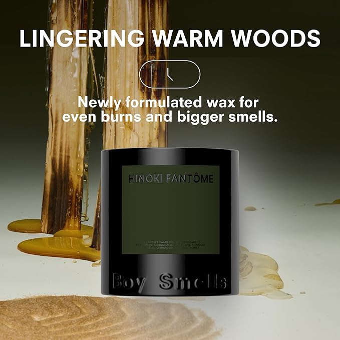 Hinoki Fantôme Scented Candles for Men and Women - 8.5 oz - Soy, Coconut Wax Candle Blend - Aromatic Candles for Home with Japanese Cypress, Jasmine and Smoked Amber - 50-Hour Burn - Cotton Wick.