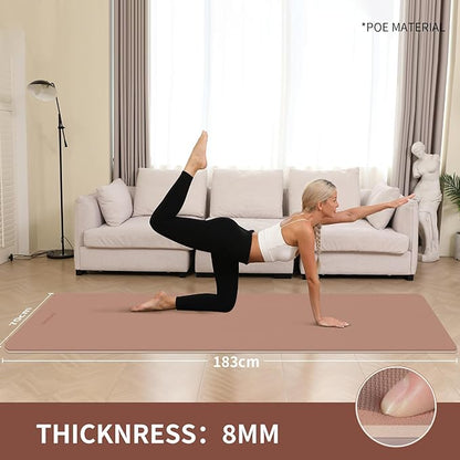 Extra Wide & Thick 8mm Yoga Mat, 72"x31.5" Large Non Slip Exercise Mat, Premium POE Material for Superior Cushioning & Stability, with Strap for Home Gym, Pilates