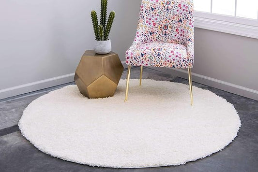 Unique Loom Solid Shag Collection Area Rug (8' Round, Snow White)