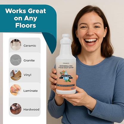 Steam & Go Demineralized Water Cleaning Solution for Floor & Multi-Surface Steam Cleaners - Compatible for All Steam Mops - Tropical Bloom Scent, 32 oz