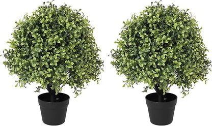 THE BLOOM TIMES 2ft Faux Boxwood Plants Outdoor Set of 2, 24" Tall UV-Resistant Artificial Evergreen Topiary Ball, Fake Potted Greenery Bushes & Shrubs for Front Porch Planter, Patio Outside Decor