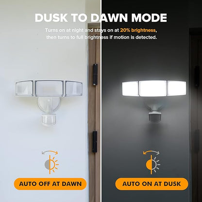 LUTEC 2 Pack 72W 7500LM LED Security Lights Motion Sensor Light Outdoor, 5000K Daylight, IP65 Waterproof, Dusk to Dawn, 3-Head Motion Detected Flood Light for Garage, Yard, Porch(White)