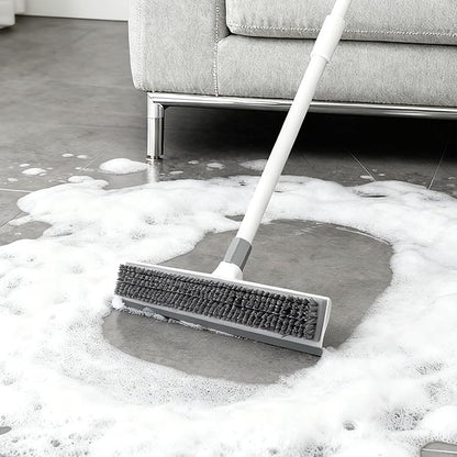 Floor Scrub Brush with 60-Inch Handle Length Adjustable, 2-in-1 Push Broom with Squeegee, Floor Scrubber Broom Stiff Bristles for Cleaning Bathroom, Kitchen, Tile, Deck, Patio, Garage
