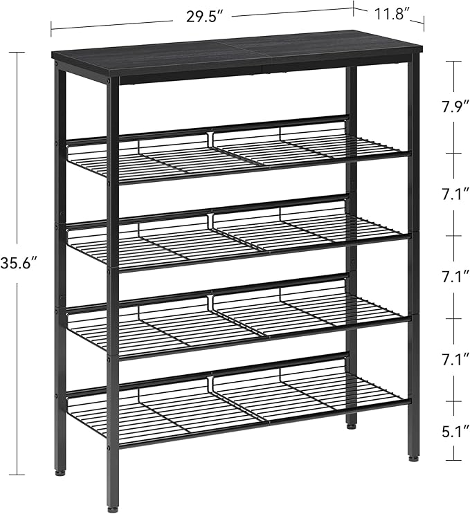Shoe Rack for Closet,5 Tier Shoe Organizer for Entryway,Shoe Shelf with Storage Shelves and Spacious Top,Max Holds 20 of Shoes,Black