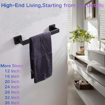 12 Inch Towel Bar for Bathroom 12/16/24/28/32/36 Inch Kitchen Towel Holder Matte Black Towel Rod Wall Mounted SUS304 Rustproof Towel Rack Modern Square Design (1, Matte Black, 12 Inch)