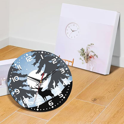 Moonlight Elk Deer Wall Clock, Contemporary Home Decor Easy to Read Wall Clock for Living Room, Bedroom, Bathroom and Kitchen, 10 Inch